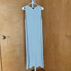 J Jill Black White Stripe Maxi Dress Petite L Sleeveless Tunic